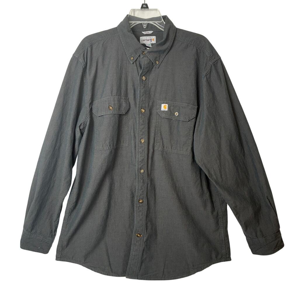 Carhartt Cotton Button Up Shirt Mens Large Gray Outdoor Workwear